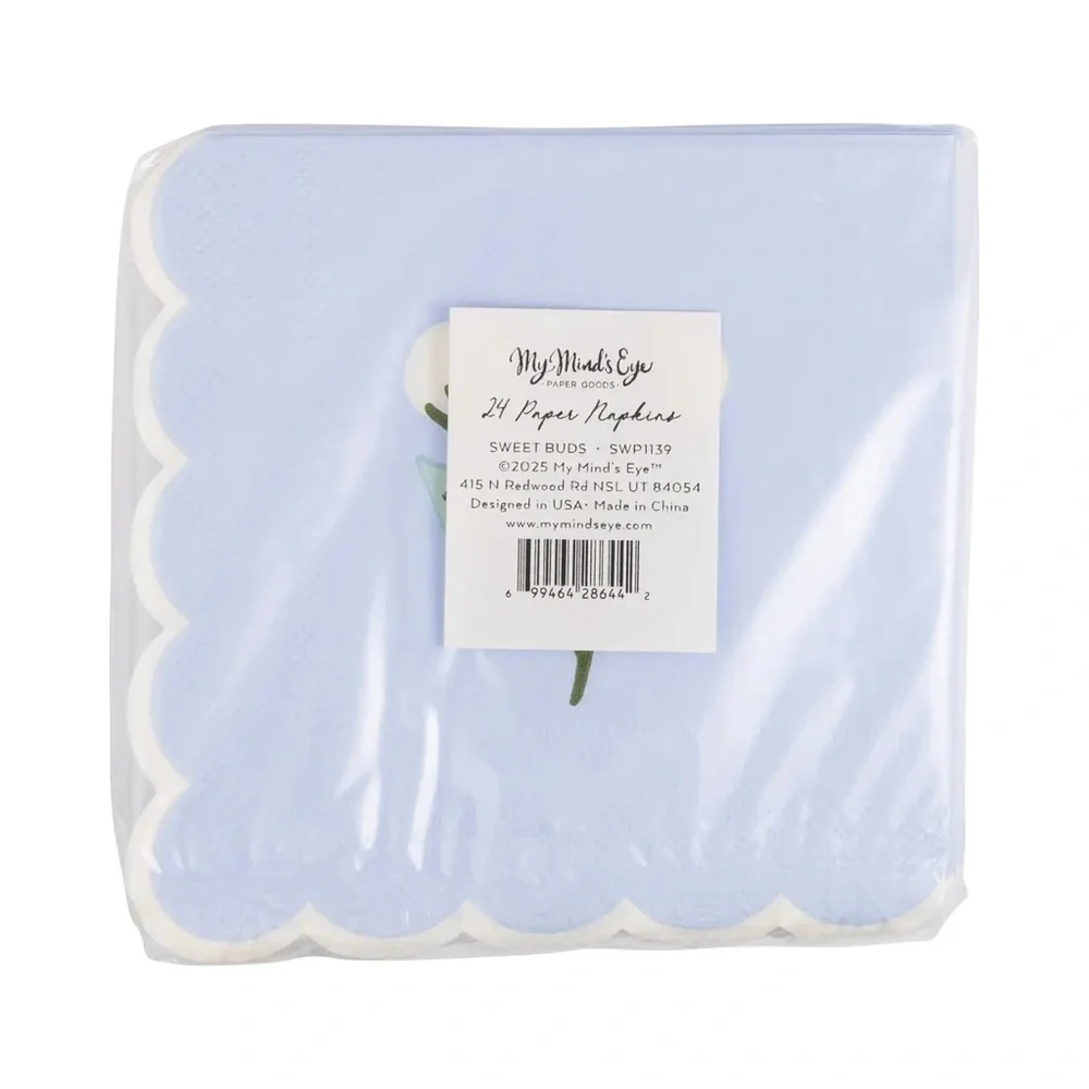My Mind’s Eye Blue Scallop Floral Cocktail Napkins Set of 4 NWT